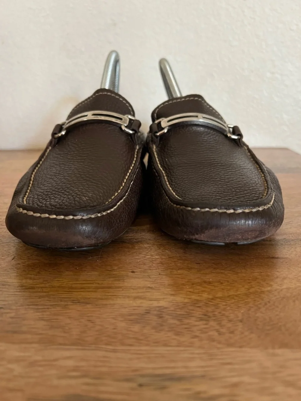 Prada Brown Pebbled  Leather Loafers Size 7.5 - Picture 3 of 12